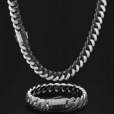 China Wholesale 12mm White Black Row 5A CZ 2 Row Diamond Iced Out Cuban Link Chain Necklace From KRKC Hip Hop Jewelry for sale