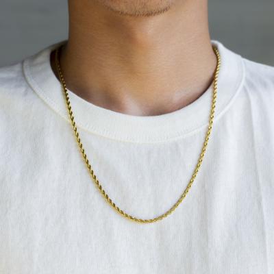 China Wholesale KRKC CLASSIC Solid Gold Plated Stainless Steel Rope Chain Hip Hop 14k 18k Gold 3mm 26in Filled Men's Rope Necklace for sale