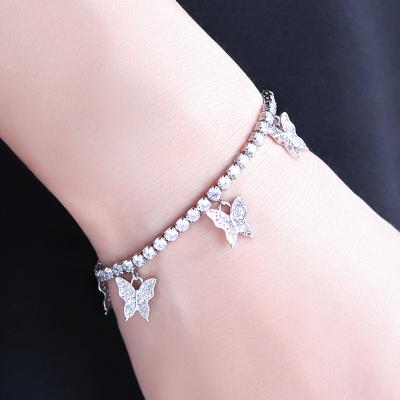 China KRKC Stainless Steel Butterfly Tennis Bracelet Women Charm Butterfly Silver Rose Gold Plated CZ Non-fading Bracelet for sale