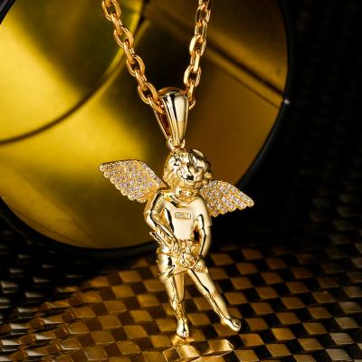 China KRKC High Quality Jewelry High Quality KRKC High Quality Jewelry Religious Diamond Mini Little Cherub Cupid Angel Charm Pendant Necklace Polish Gold Plated Iced Zircon for sale