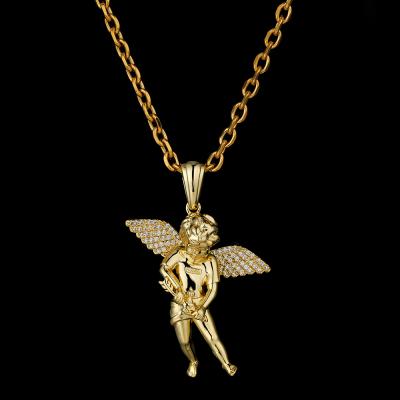 China FASHIONABLE Custom Guardian Angel Pendant Necklace KRKC Stainless Steel Kid Baby Hip Hop Angel Charm 925 Sterling Silver Crystal Gold Plated for sale