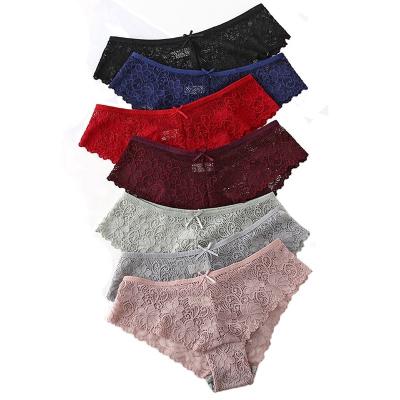 China 1803 Antibacterial Sexy Transparent Panties Ladies High Waist Lace Thong Full Lace Underwear for sale