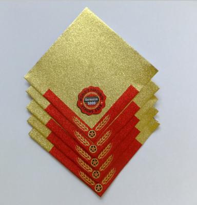 China Golden Aluminum Custom Foil Stickers Embossing Lacquer Coated Surface for sale