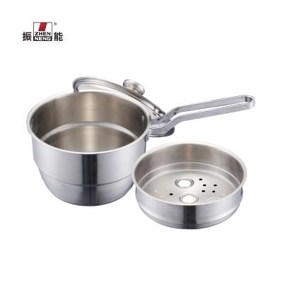 China Sustainable 18CM SUS304 Stainless Steel Milk Cooker With Steaming Cage for sale