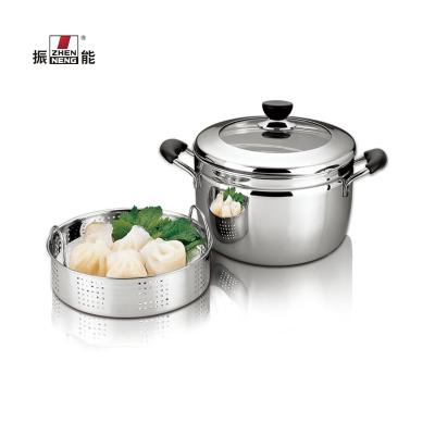 China 26CM viable thickened stainless steel double bottom soup steamer ppt with bakelite handle glass and stainless steel combo cover for sale