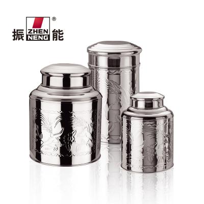 China Freshness Preservation 400g Cylinder Straight Type Stainless Steel Tea Cart With Classic Pattern To Family-use for sale