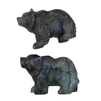 China Europe Wholesale Hand Carved Natural Quartz Crystal Bear Labradorite Bear Statue for sale