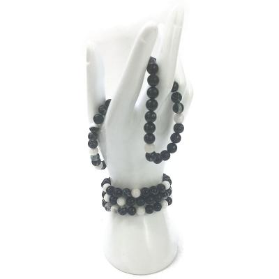 China Single Buckle High Quality Crystal Beads Bracelet Polished Black and White Jasper Bracelet For Gift from Europe for sale