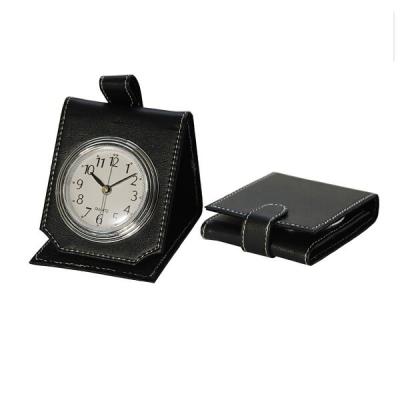 China Folding Black Leather Alarm Clock Portable Artware for sale