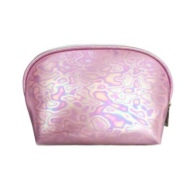 China New Fashoion Glitter Half Letter PU Round Makeup Bags Travel Leather Pouch Color Zipper Waterproof Durable Makeup Pouch for sale