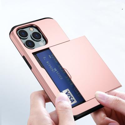 China Anti-drop suitable for mobile phone iphone13 Shell I12 Slide Card Two-in-one Anti-drop Case 11Pro Wallet Cover Device for sale