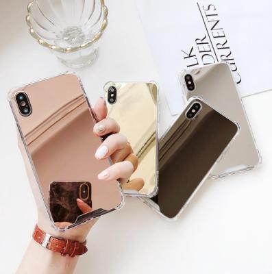 China Drop Resistance China Quadrangle Drop Resistance Soft TPU Side Reflective Mirror Back Phone Case For iPhone for sale