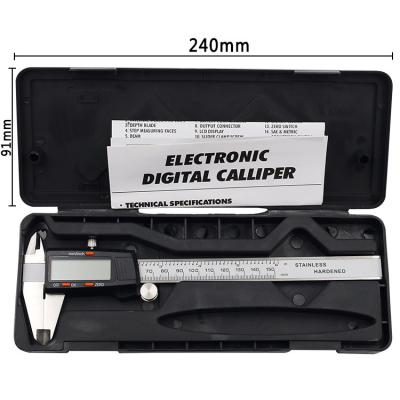 China Black Plastic Caliper 0-150mm Electronic Digital Vernier Caliper Stainless Steel Head Inner And Outer Diameter Measuring Tool 76*16mm for sale