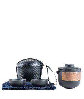 China A viable ceramic portable pot and two travel black tea set cups for sale