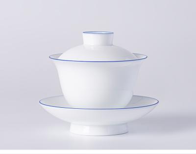 China Minimalist Retro Jingdezhen Handmade Ceramic Bowl Covered Tea Set for sale