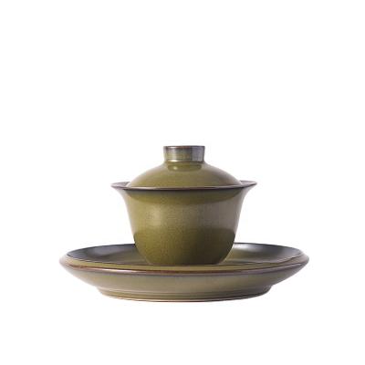 China Minimalist Retro Jingdezhen Handmade Ceramic Bowl Covered Tea Set for sale