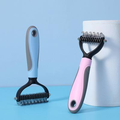 China Sustainable Pet Hair Remover Dog Cat Hair Comb Easy Removing Tangles Knot Cutter Stainless Double-sided Cutter Head Hairbrush for sale