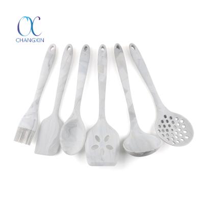 China Sustainable Food Grade Non Stick Kitchen Utensil Marbled Silicone Cooking Kit for sale