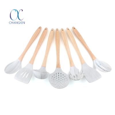 China Sustainable 7pcs Silicone Utensils Cooking Sets Kitchen Tools Marbling Kitchen Utensil for sale