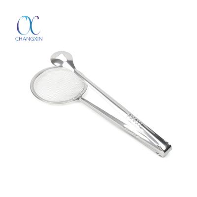 China Multifunctional Kitchen Sustainable Oil Strainer Stainless Steel Frying Tongs for sale