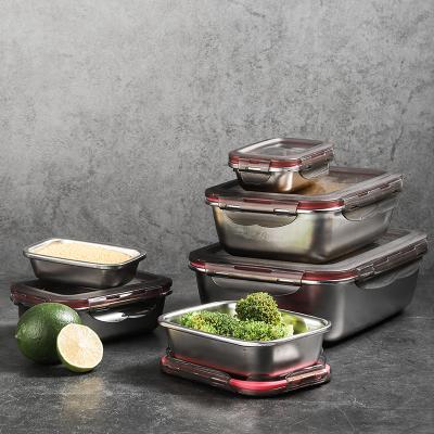 China Reusable Stainless Steel Rectangular Leakproof Cool Lunch Box Food Grade Storage Container Airtight Food Container Set for sale