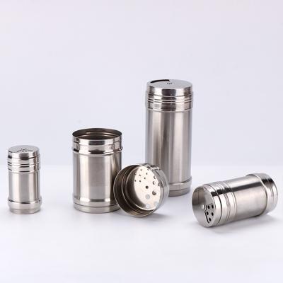 China Durable Metal Lid Stainless Spice Jars Powder Sugar Salt and Pepper Shaker Seasoning Tank Bottles for sale