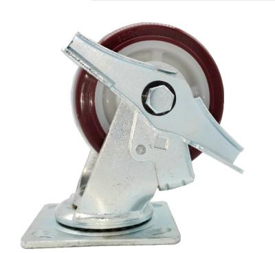 China PIVOT Logistics Tools and Cart Used 5 Inch Heavy Duty Nylon Rim With Side Brake Industry PU Caster Wheel for sale