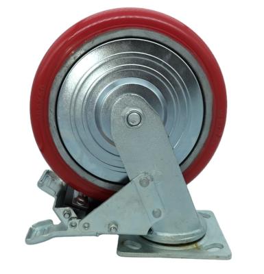 China swivel & Manufacturer Factory Price 8 Inch Rigid Industrial Heavy Duty Swivel Casters With Double Brakes Strong Steel Rim Low Noise PU Wheels for sale