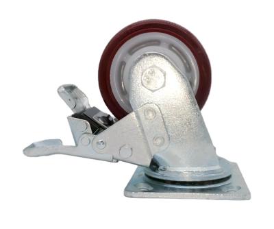 China PU 100mm Solid 4 Inch Swivel Industrial Heavy Duty Polyurethane Caster With Double Brake for sale