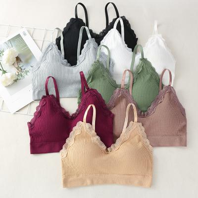 China Sustainable Bralette Ultra Thin Crop Lace Wire Harness Top Bralette Push Up Removable No Wire Bra for sale