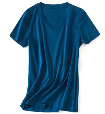 China Wholesale Women's Cotton Comfortable Home Diary Simple Color Women's T-shirt Short Women's V-Neck Sleeve V-Neck T-shirt 100% Breathable Female Breathable Sleeve for sale