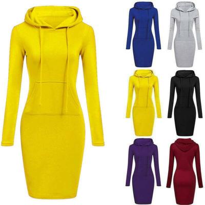 China Women's Cotton Hoodies Anti-wrinkle Anti-Wrinkle Dresses Long French Terry Hooded Casual Pocket Loose Oversized Sweatshirts Pullover Hoodie Dress for sale