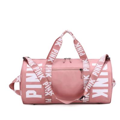 China 2021 New Pink Tote Nylon Overnight Travel Bag Fashion Fitness Gym Bag Fashion Sports Duffel Bag for sale