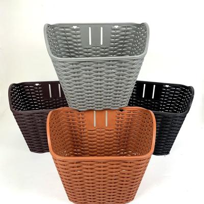 China Durable High Quality Wholesale Plastic Retro Rattan Woven Bicycle Basket Foldable Basket For Bicycle for sale