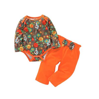 China Autumn Newborn Baby Boy Girl 2021 Anti-Shrink Fits Upper Toddler Hooded Halloween Sweater Long Sleeve Pumpkin Print Orange Pants 2PCS for sale