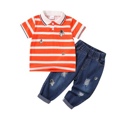 China Causal Vintage 1-6Y Summer Kids Boys Clothes Sets Striped Short Sleeve T-shirts Denim Pants 2pcs for sale