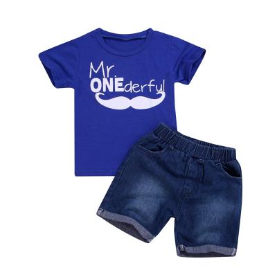 China 2021 casual outfits set babies boys children's short sleeved T-shirt jeans short pants top kids clothing for sale