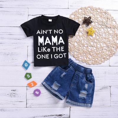 China Custom Casual Kids Clothing Sets Loungewear Boys Teams Printed Cotton Shirts and Denim Shorts Boys Clothing for sale