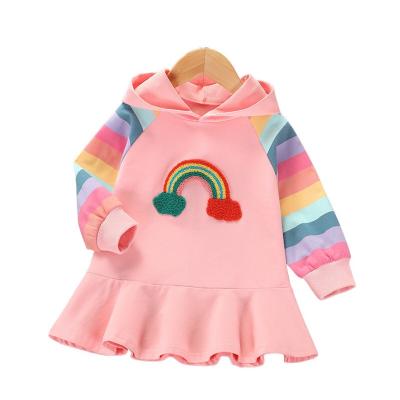 China Breathable Long Sleeve 8year Girls Dresses Autumn Kids Rainbow Sweater Shirt Dress Girls Costume Kids Dresses Designs for sale