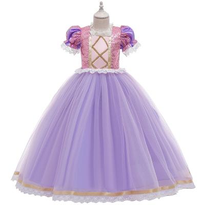 China Dresses Tangled Princess Rapunzel Costume for Girls Sequined Mesh Ball Gown Kid Exquisite Rapunzel Short Sleeve Dress Dress for sale