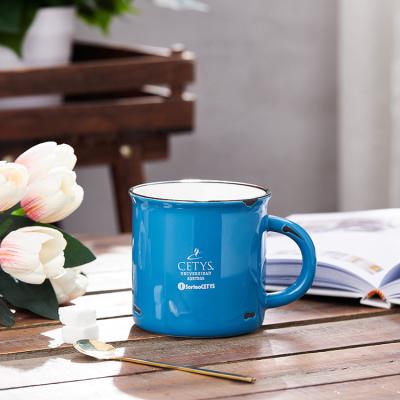 China Viable New Arrival Customized Blue Nordic Blue Enamel Coffee Mug Vintage Style Ceramic Drink Mugs With Handle for sale