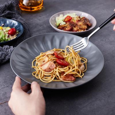 China Wholesale Sustainable Nordic Deep Mat Restaurant Good Quality Food Pasta Salad Serving Dinner Dish Bowls Ceramic Dish for sale