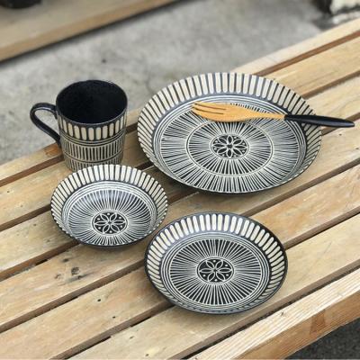 China Sustainable New Design Embossed Outdoor Restaurant Kitchen Dishes Sets Dinnerware Porcelain Dinner Sets for sale