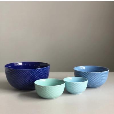 China Viable Wholesale Embossed Outdoor Multicolor Restaurant Serving Tableware Around Ramen Soup Salad Ceramic Bowl for sale