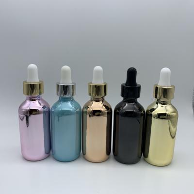 China Morden Dropper Essential Oil Electroplating Glass Bottle 5ml 10ml 15ml 20ml 30ml 50ml 100ml for sale