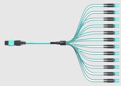 Chine 50/125 MPO à plusieurs modes de fonctionnement aux câbles optiques de fibre du duplex OM4 de 12x LC à vendre