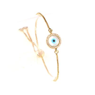 China Vintage New Gold Plated Amulet Bracelet Jewelry Micro Inlaid Full Zircon Shell Evil Eye Diamond Bracelet for sale