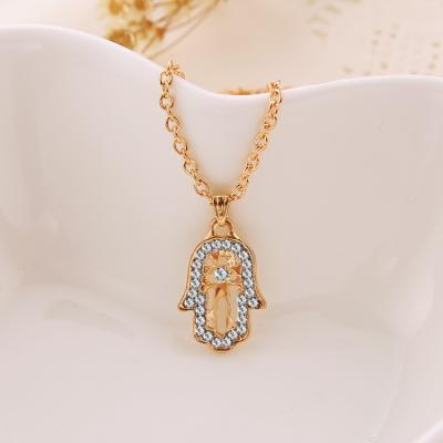 China High Quality Fashion Jewelry Evil Eye Diamond Necklaces Of Fatima Hand Gold Plated Hamsa Charms For Women Gifts for sale