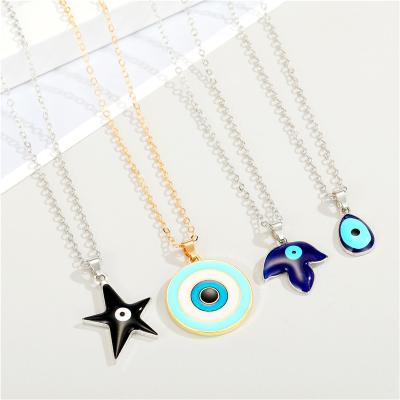 China New High Quality Evil Eye Fashionable Turkish Simple Eye Necklace Oil Personality Resin Dangling Funny Clavicle Chain for sale