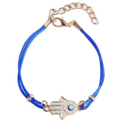 China Wholesale Manufacturer Customized Cord Hamsa Hand Religious Evil Eye Bracelet With Blue Wire Chain For Gift for sale